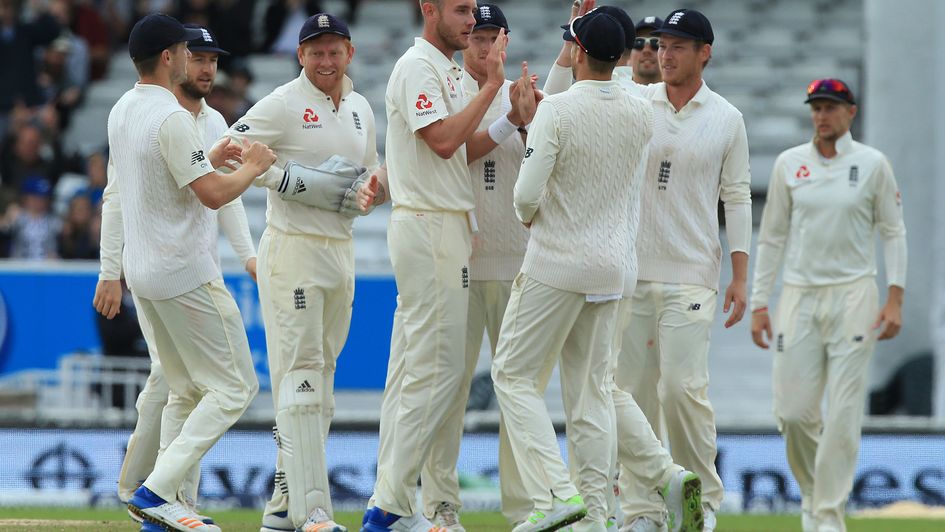 Stuart Broad celebrates the wicket of Kieran Powell