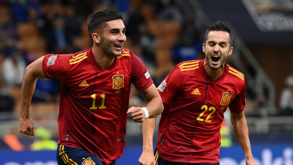 Ferran Torres celebrates a goal against Italy