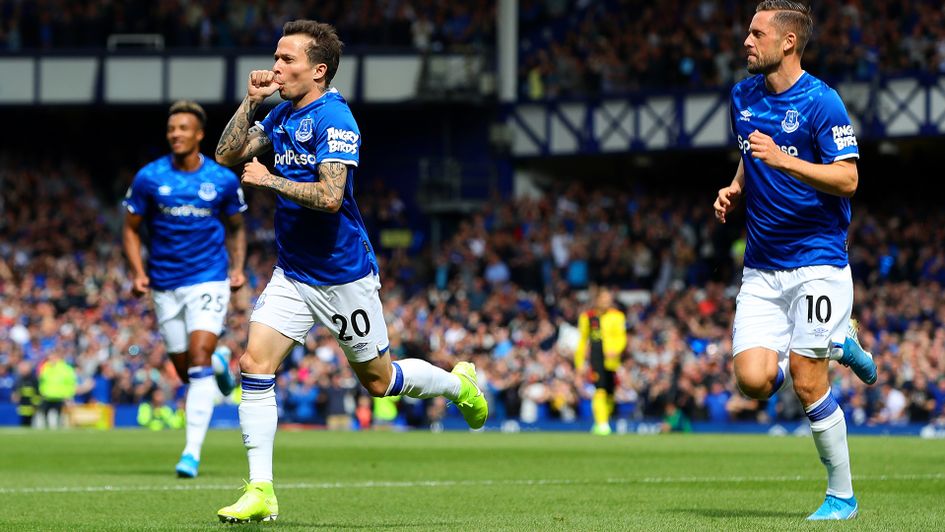 Bernard (left) celebrates his goal against Watford