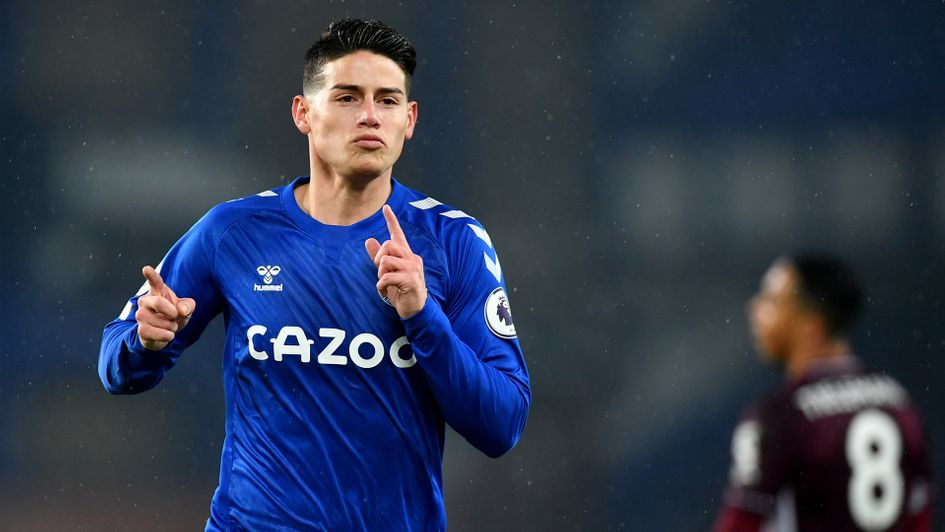 James Rodriguez celebrates his goal against Leicester