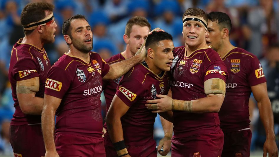 Valentine Holmes celebrates after completing his hat-trick