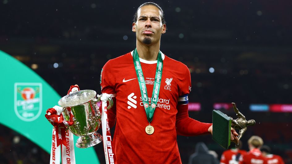 Virgil van Dijk celebrates winning Carabao Cup