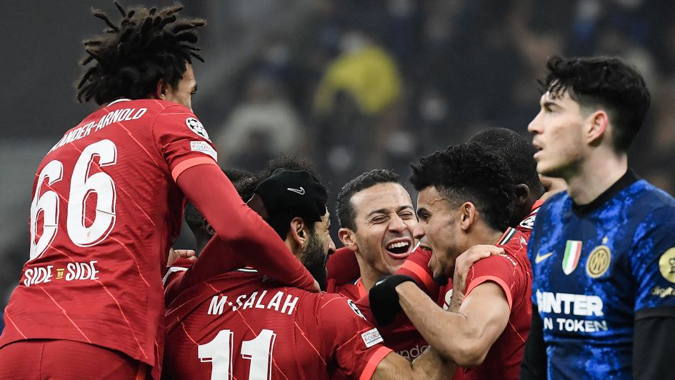 Liverpool celebrate Mohamed Salah's goal against Inter