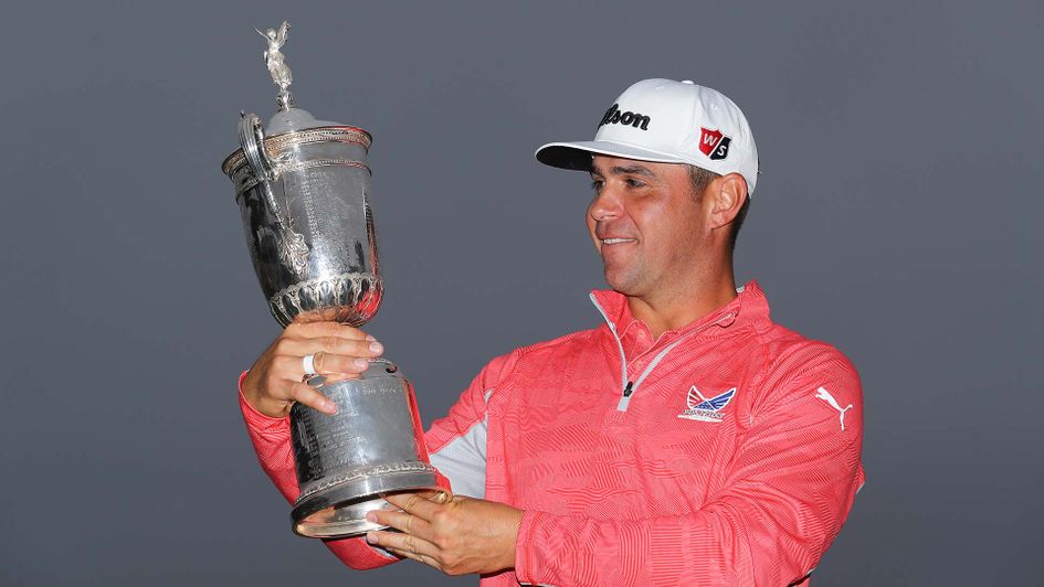 Gary Woodland celebrates winning the US Open at Pebble Beach