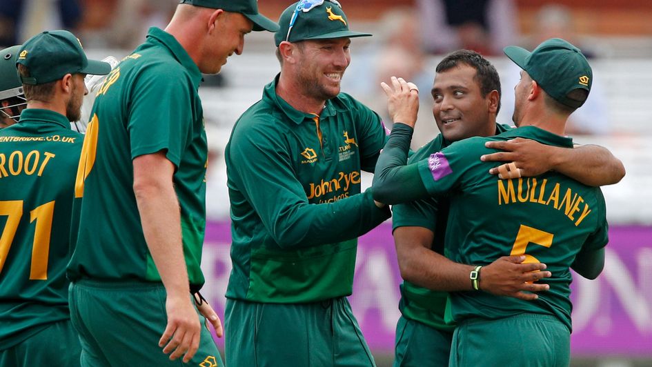 Samit Patel celebrates with team-mates