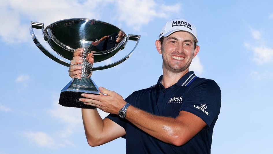 Patrick Cantlay of the United States celebrates with the FedEx Cup