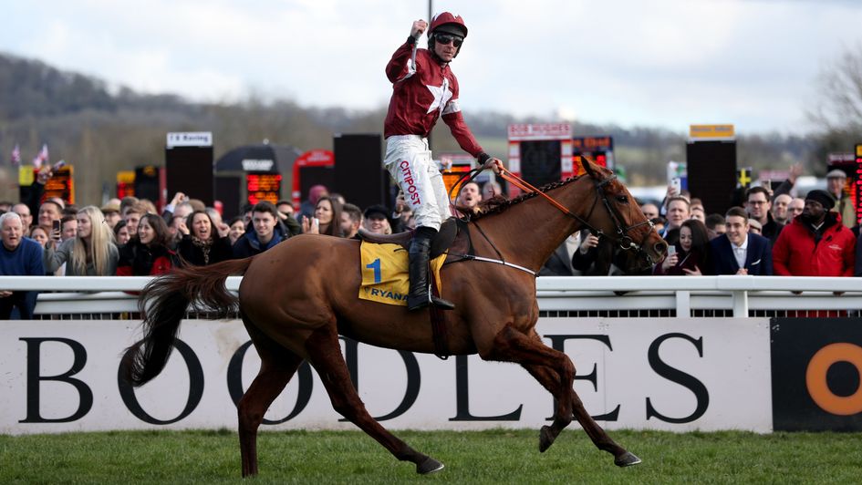 Davy Russell celebrates a Balko Des Flos wins the Ryanair