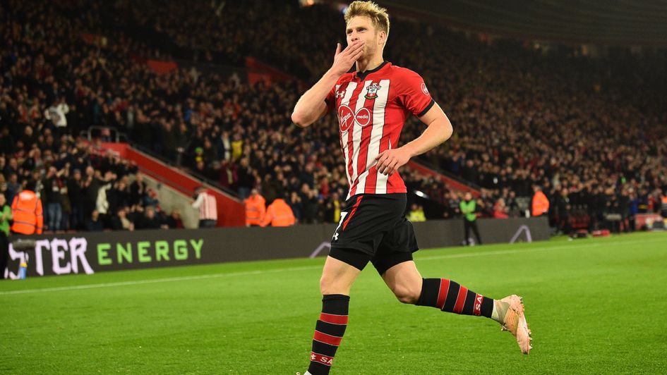 Stuart Armstrong celebrates his goal for Southampton against Manchester United