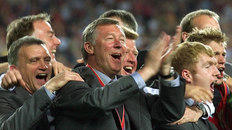 Sir Alex Ferguson celebrates winning the Champions League