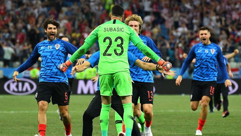 Danijel Subasic celebrates his penalty heorics for Croatia