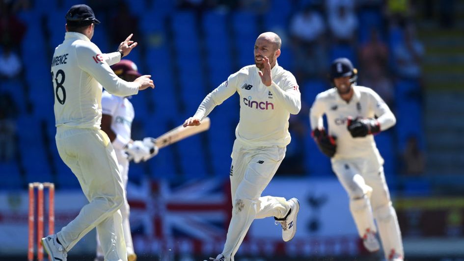 Jack Leach celebrates another wicket