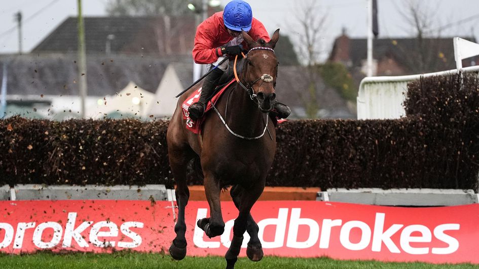 Envoi Allen, ridden by Darragh O'Keeffe, after clearing the last at Down Royal