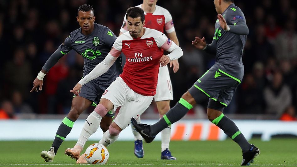 Henrikh Mkhitaryan in action against Sporting CP