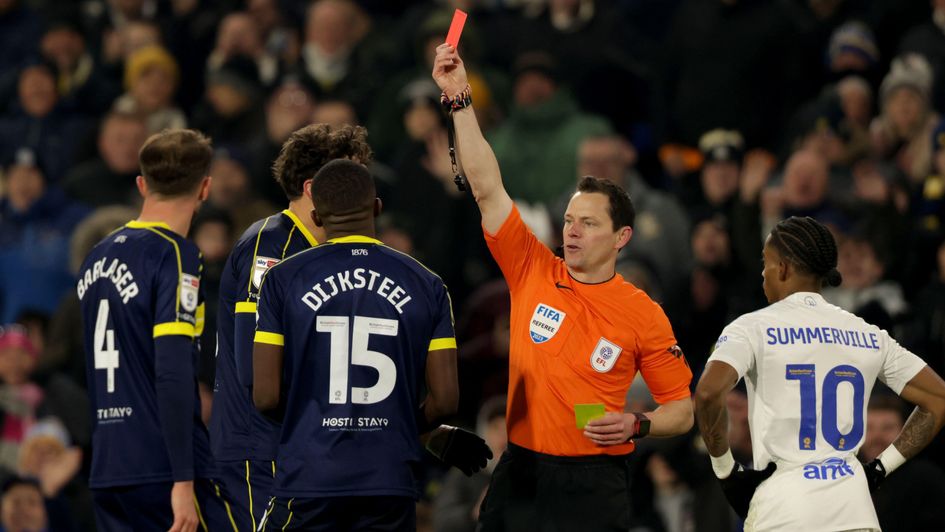 Middlesbrough's Anfernee Dijksteel is shown a red card