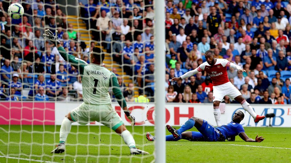 Alexandre Lacazette fires past Neil Etheridge to secure Arsenal the win at Cardiff