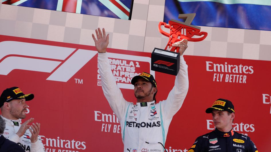 Lewis Hamilton celebrates in Spain