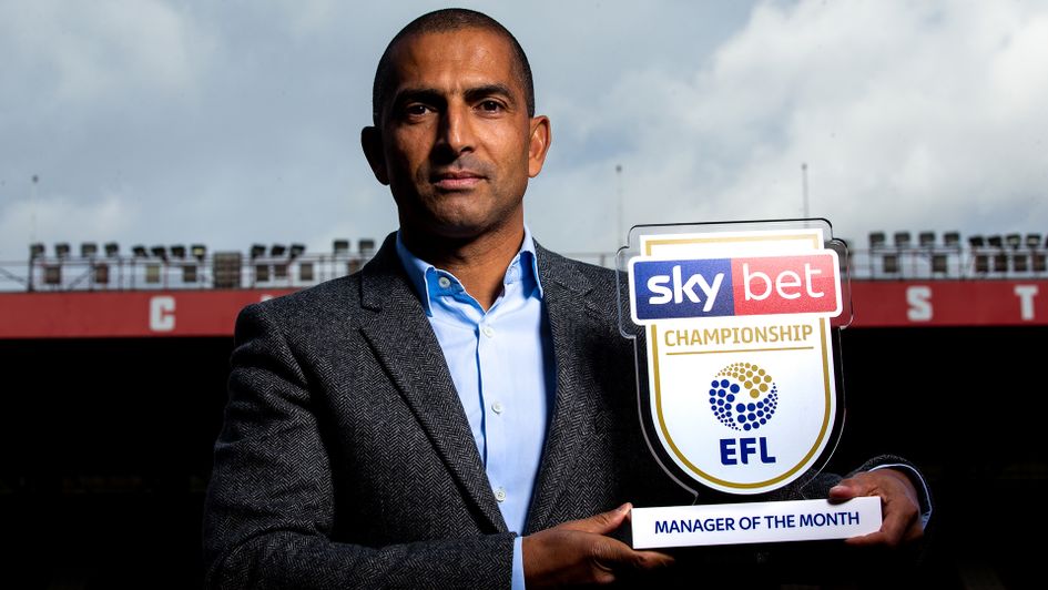 Sabri Lamouchi with the Sky Bet Championship Manager of the Month award for September