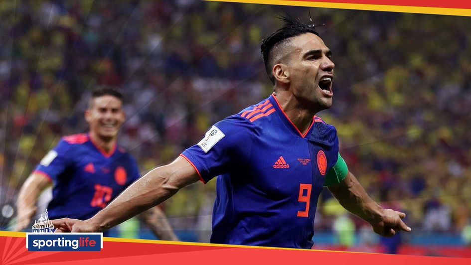 Radamel Falcao celebrates his goal for Colombia at the World Cup