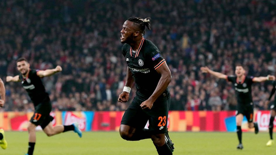 Michy Batshuayi celebrates scoring for Chelsea against Ajax in the Champions League