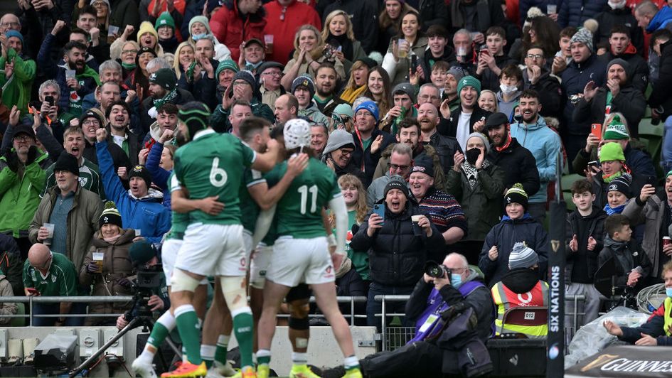 Celebrations for Ireland after Bundee Aki's early try