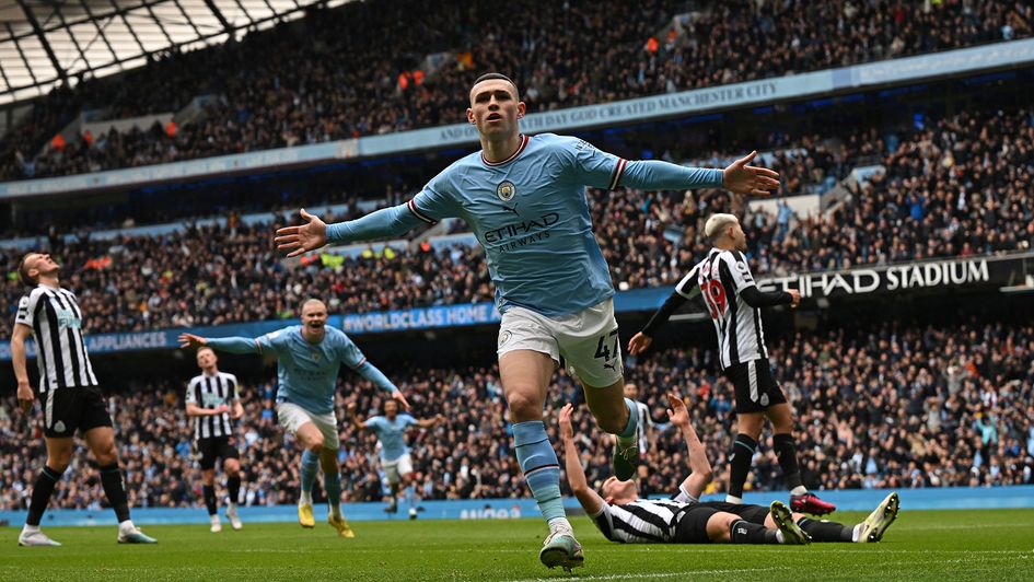 Phil Foden celebrates his goal against Newcastle