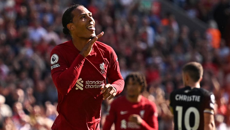 Virgil van Dijk celebrates his goal against Bournemouth