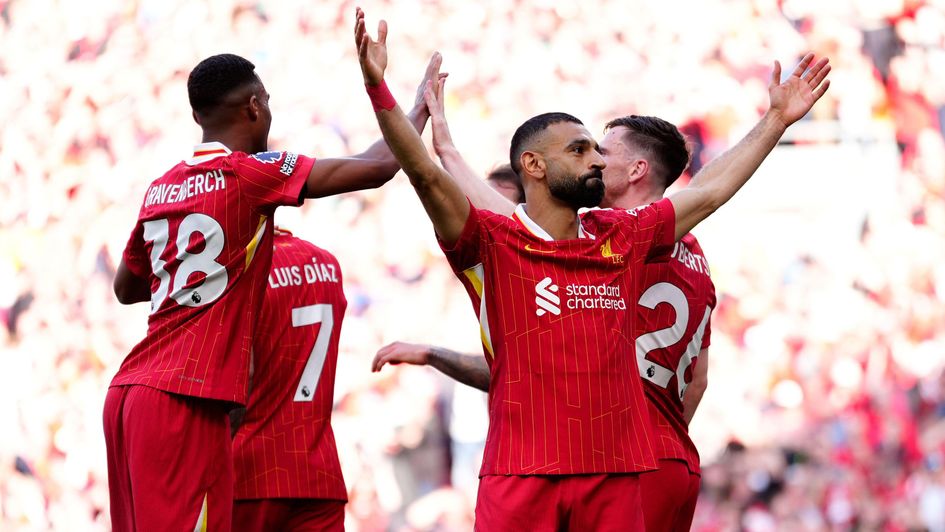 Mohamed Salah celebrates a Liverpool goal