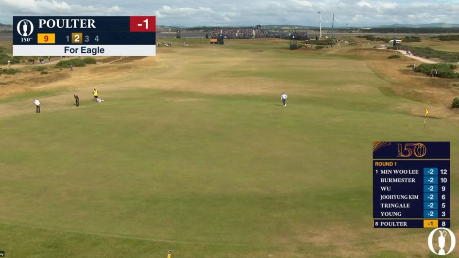 Ian Poulter took the lead with this monster putt for eagle