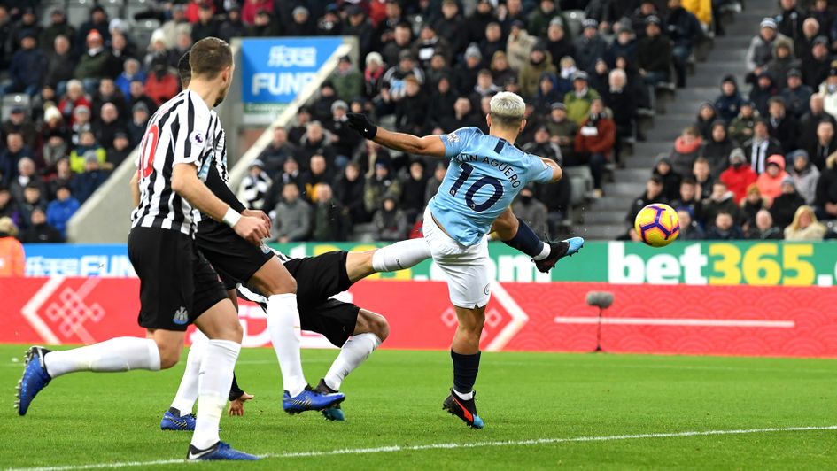 Sergio Aguero scores against Newcastle