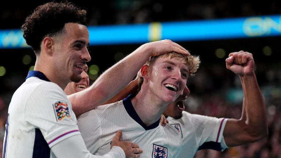 England's Anthony Gordon celebrates scoring their side's second goal of the game during the UEFA Nations League Group B2 match at Wembley Stadium, London.