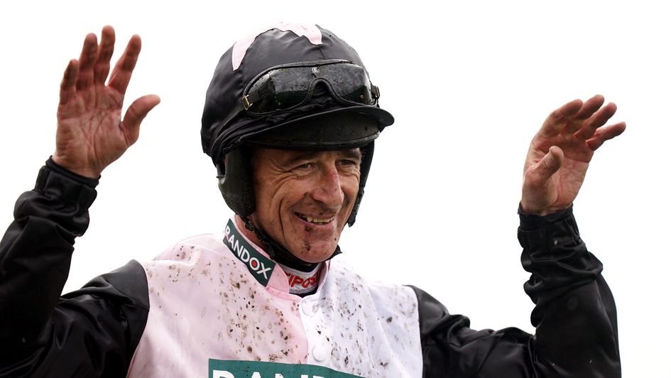 Davy Russell with a customary celebration at Aintree