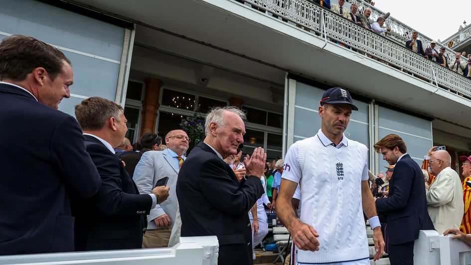 James Anderson leads England on to the field at Lord's