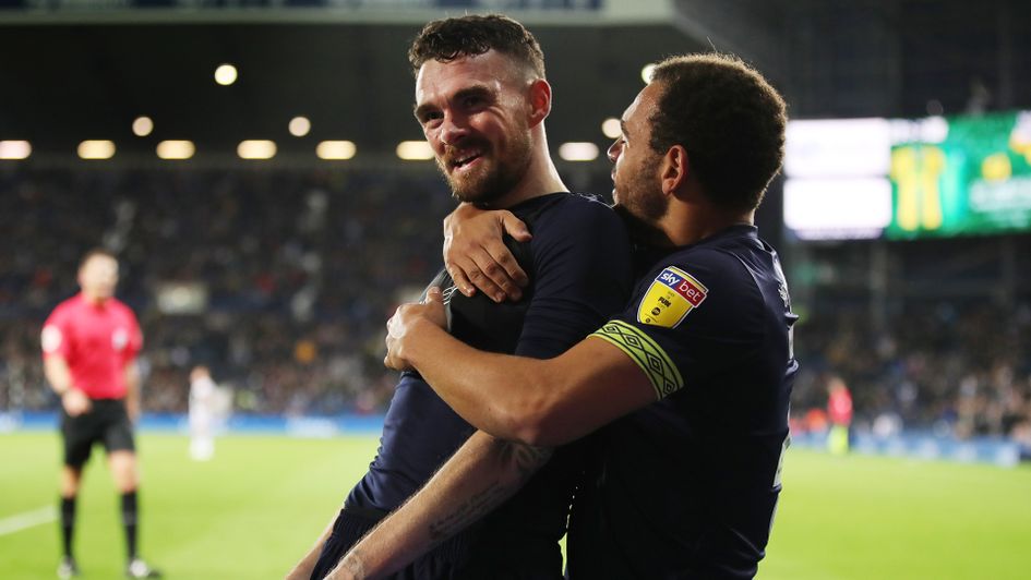 Scott Malone celebrates after scoring against West Brom