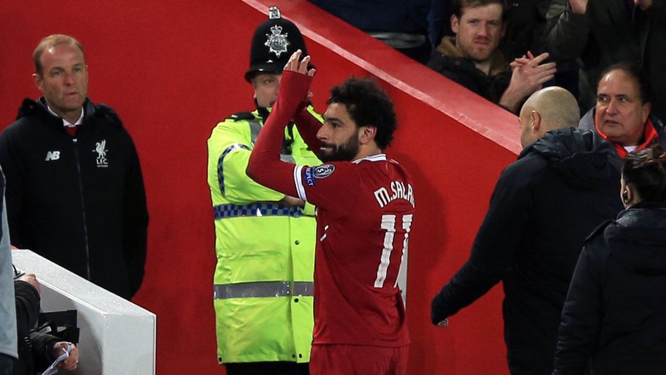 Mohamed Salah leaves the field at Anfield