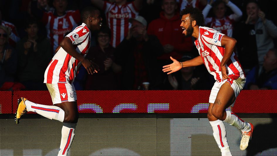 Maxim Choupo-Moting of Stoke City (right) celebrates