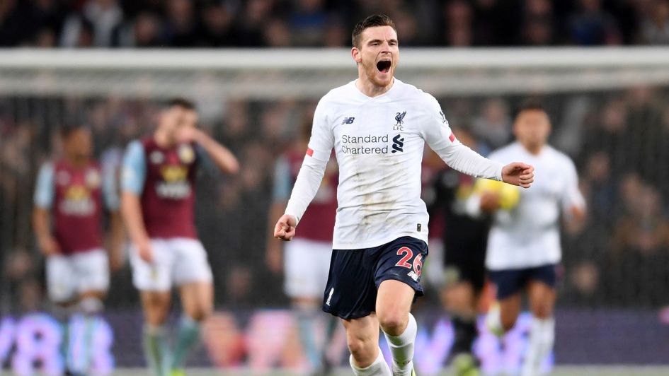 Andy Robertson celebrates his goal in Liverpool's comeback win at Aston Villa