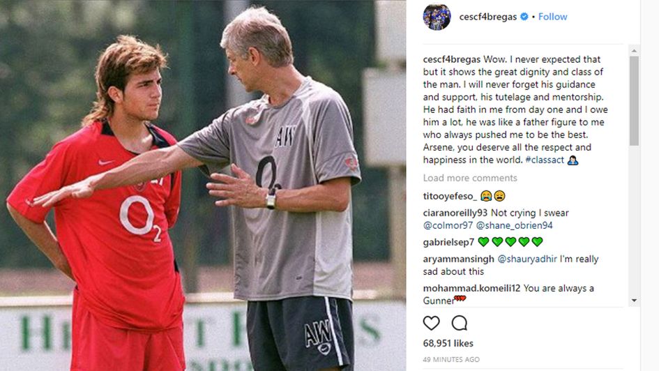 Cesc Fabregas' tribute to Arsene Wenger