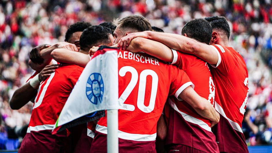 Switzerland celebrate Ruben Vargas' goal against Italy
