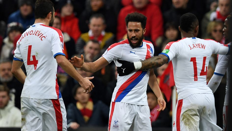 Andros Townsend celebrates his goal for Crystal Palace at Liverpool