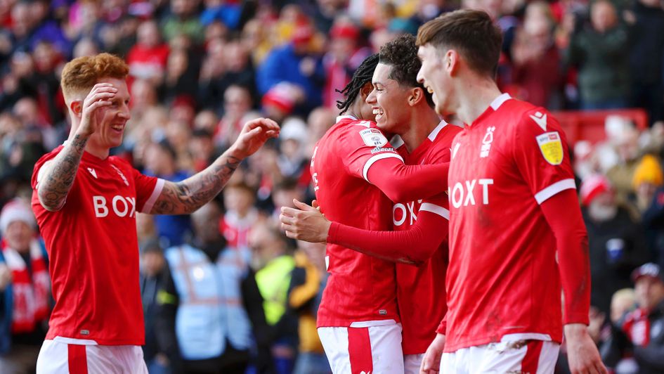 Nottingham Forest celebrate a Brennan Johnson goal