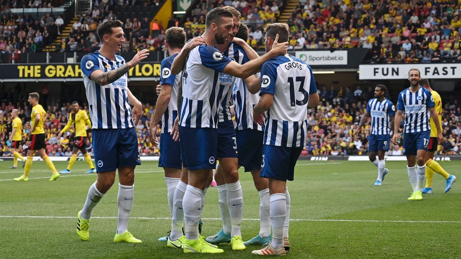 Brighton celebrate taking the lead against Watford