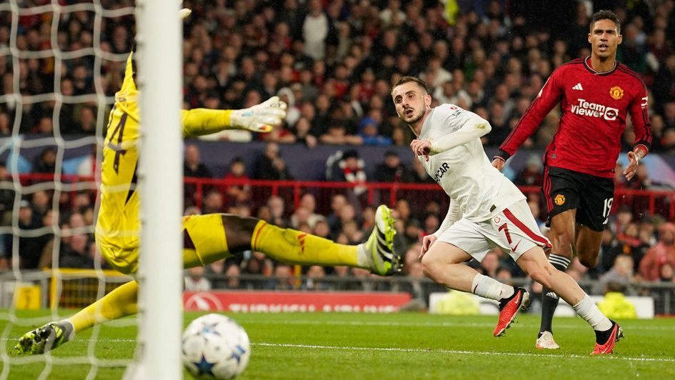 Kerem Akturkoglu scores against Manchester United