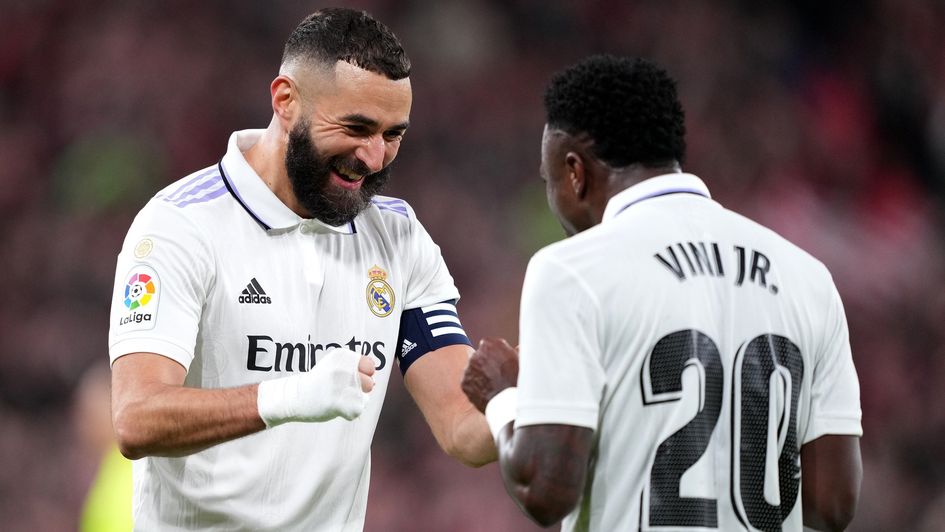 Karim Benzema and Vinícius Júnior celebrate