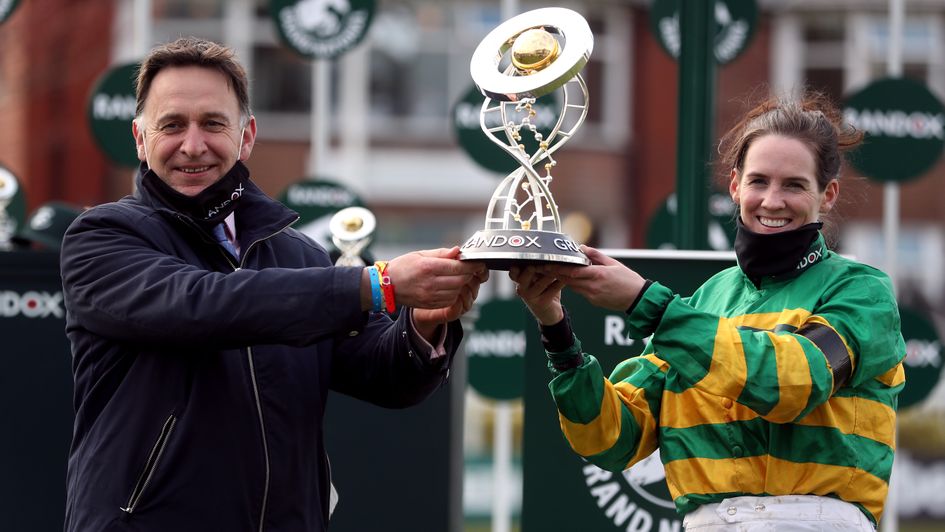 Henry De Bromhead (left) and Rachael Blackmore with the Grand National trophy