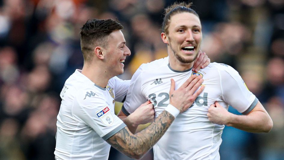 Luke Ayling, right, celebrates his goal for Leeds at Hull