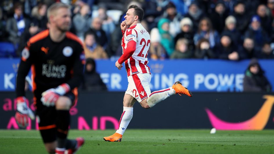 Xherdan Shaqiri celebrates after scoring v Leicester