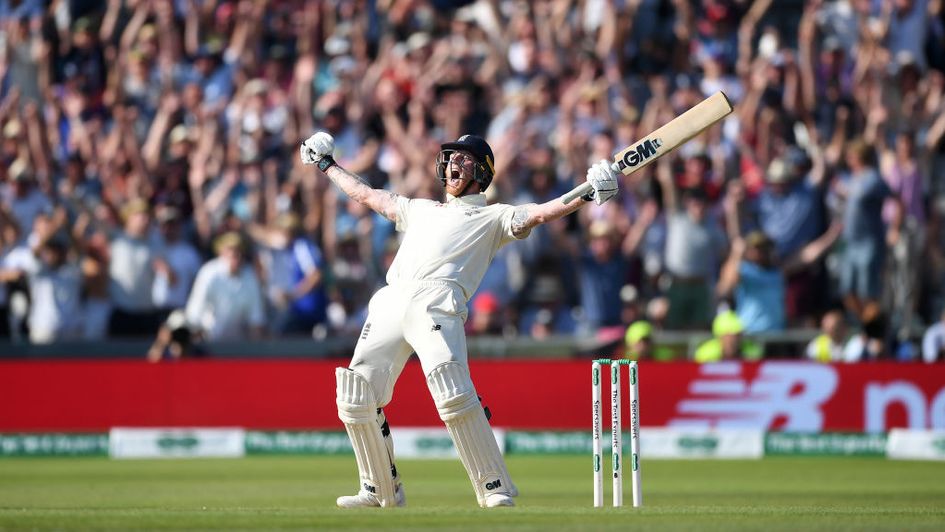 Ben Stokes celebrates the winning moment at Headingley