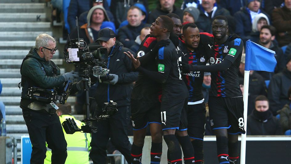 Crystal Palace celebrate Jordan Ayew's goal at rivals Brighton