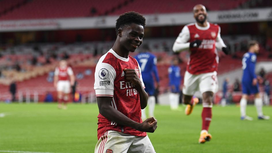 Arsenal's Bukayo Saka celebrates his goal against Chelsea