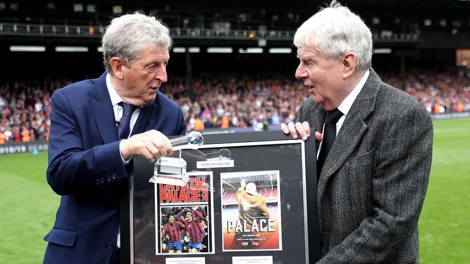 John Motson receives gifts from Roy Hodgson